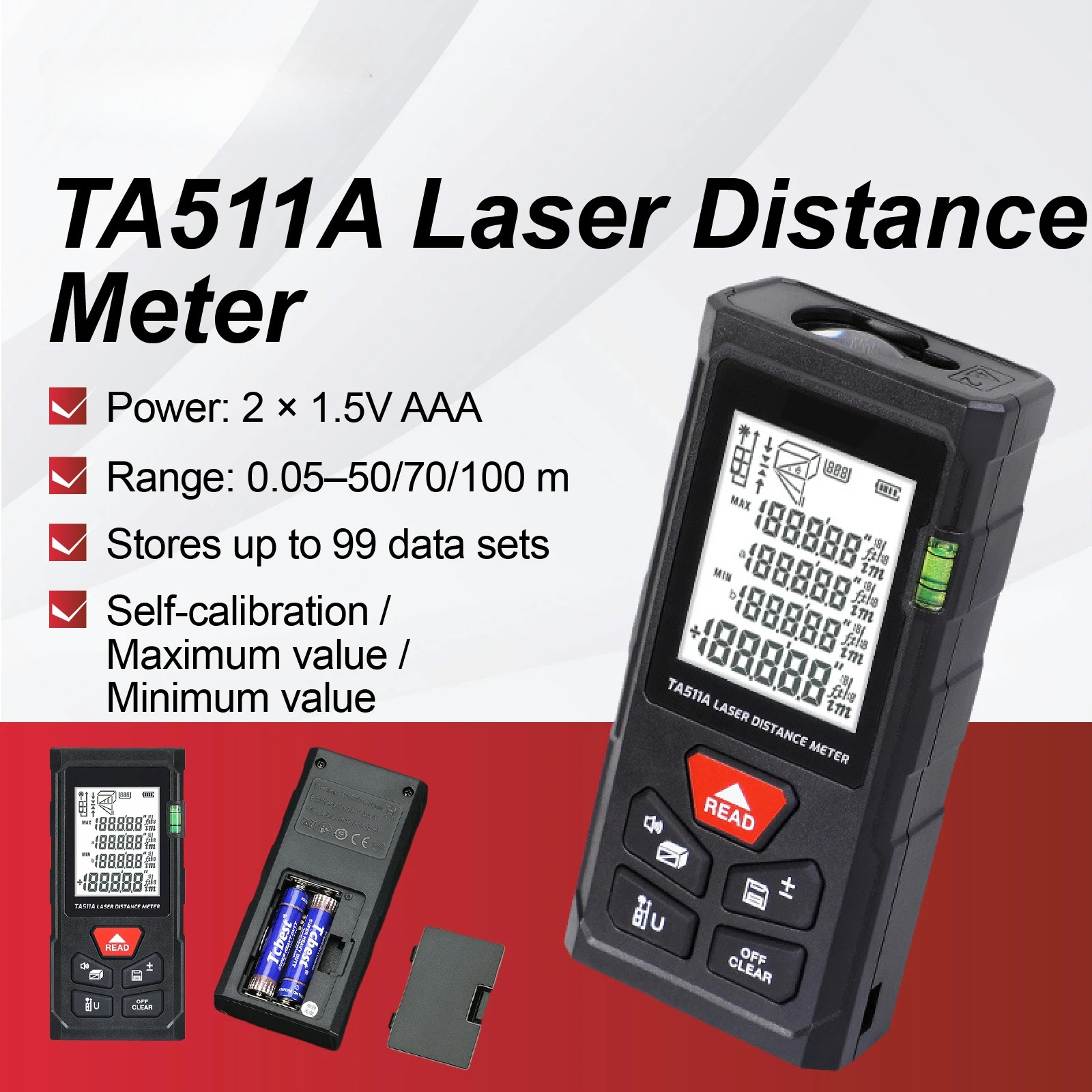 Laser Distance Measure - Handheld Digital Laser Distance Meter 0.05–100m