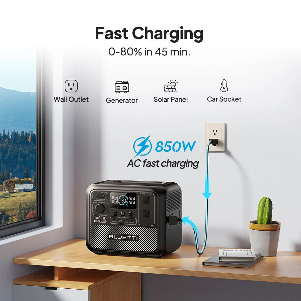 BLUETTI AC70 1000W 768Wh Porta - Solar Powered Charger recension och pris